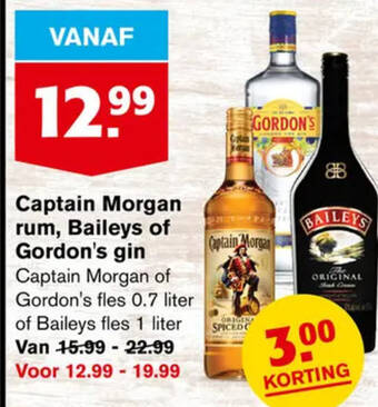 Hoogvliet Captain Morgan rum, Baileys of Gordon's gin aanbieding