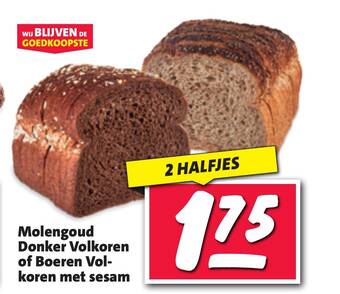 Nettorama Molengoud Donker Volkoren of Boeren Vol-koren met sesam aanbieding