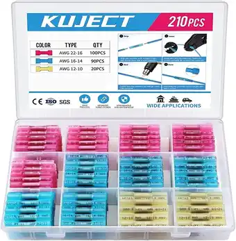 Amazon Kuject 210 stks krimpkous butt-connectoren, verdikte vertind koper waterdichte elektrische butt splice connector kit, geïsole aanbieding