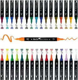 Amazon Arrtx acrylstiften voor het schilderen van stenen, 32 kleuren, acrylstiften, markeerstiften, dubbele tip-kwast en fijne punt, aanbieding