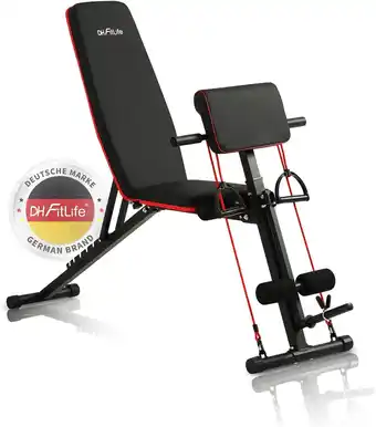 Amazon Dh fitlife halterbank, inklapbaar, met curlbank en beenstrekker, multifunctionele trainingsbank, fitnessbank, buiktrainer, 7 aanbieding