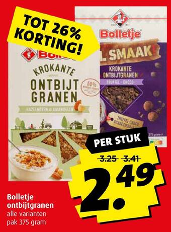 Boni Bolletje ontbijtgranen alle varianten pak 375 gram aanbieding