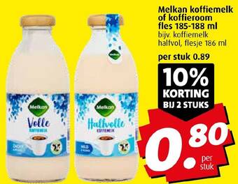 Boni Melkan koffiemelk of koffieroom fles 185-188 ml aanbieding