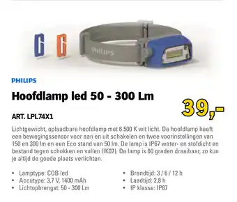 Toolspecial Philips Hoofdlamp led 50-300Lm | LPL74X1 aanbieding