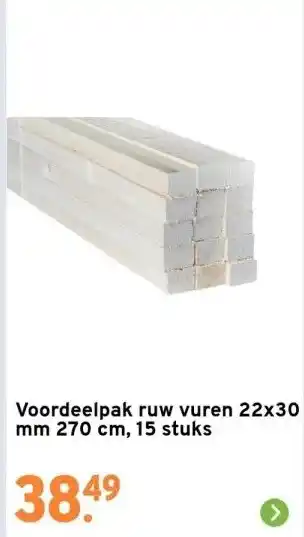 GAMMA Voordeelpak ruw vuren 22x30 mm 270 cm, 15 stuks aanbieding