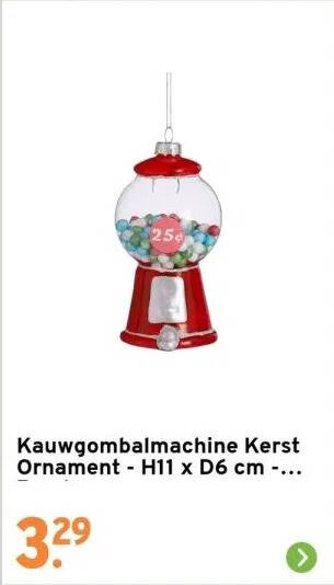 GAMMA Kauwgombalmachine kerst ornament - h11 x d6 cm - rood aanbieding