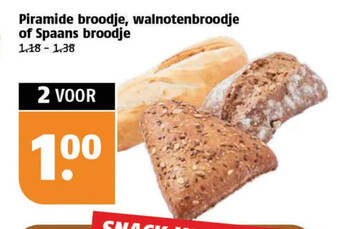 Poiesz Piramide broodje, walnotenbroodje of Spaans broodje aanbieding