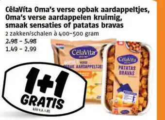 Poiesz CêlaVíta Oma's verse opbak aardappeltjes, Oma's verse aardappelen kruimig, smaak sensaties of patatas bravas aanbieding