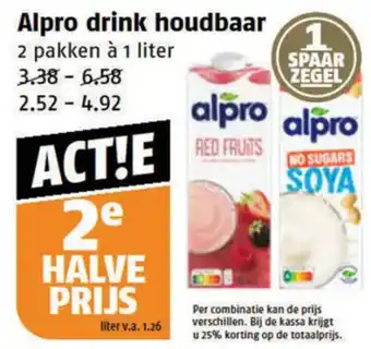 Poiesz Alpro drink houdbaar 2 pakken à 1 liter aanbieding