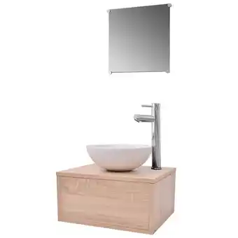 fonQ Vidaxl badkamermeubelset 4-delig met kraan en wasbak beige aanbieding
