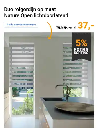 Raamdecoratie.com Duo rolgordijn op maat nature open lichtdoorlatend aanbieding