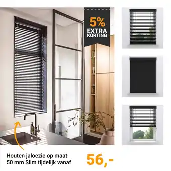 Raamdecoratie.com Houten jaloezie op maat 50 mm slim aanbieding