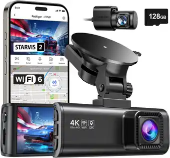 Amazon Redtiger 4k dashcam autocamera met wifi en gps autocamera, dash cam 3.18 ips scherm, 170° groothoek, nachtzicht, loop recordi aanbieding