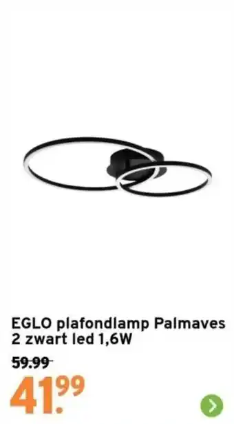 GAMMA EGLO plafondlamp Palmaves 2 zwart led 1,6W aanbieding