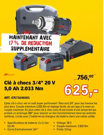 Toolspecial Ingersoll Rand Cle a choc 3/4" 20V 5.0Ah 2.033Nm | 47671646001 aanbieding