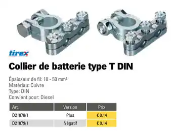 Toolspecial Tirex Collier de batterie type T DIN | D21078/1 aanbieding