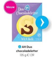 Albert Heijn Ah duo chocoladeletter 135 g € 1.39 aanbieding