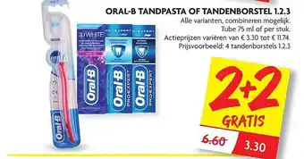 Dekamarkt Oral-B Tandpasta Of Tandenborstel 1.2.3 2+2 Gratis aanbieding