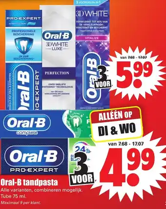 Dirk Oral-B tandpasta 3*75ml aanbieding