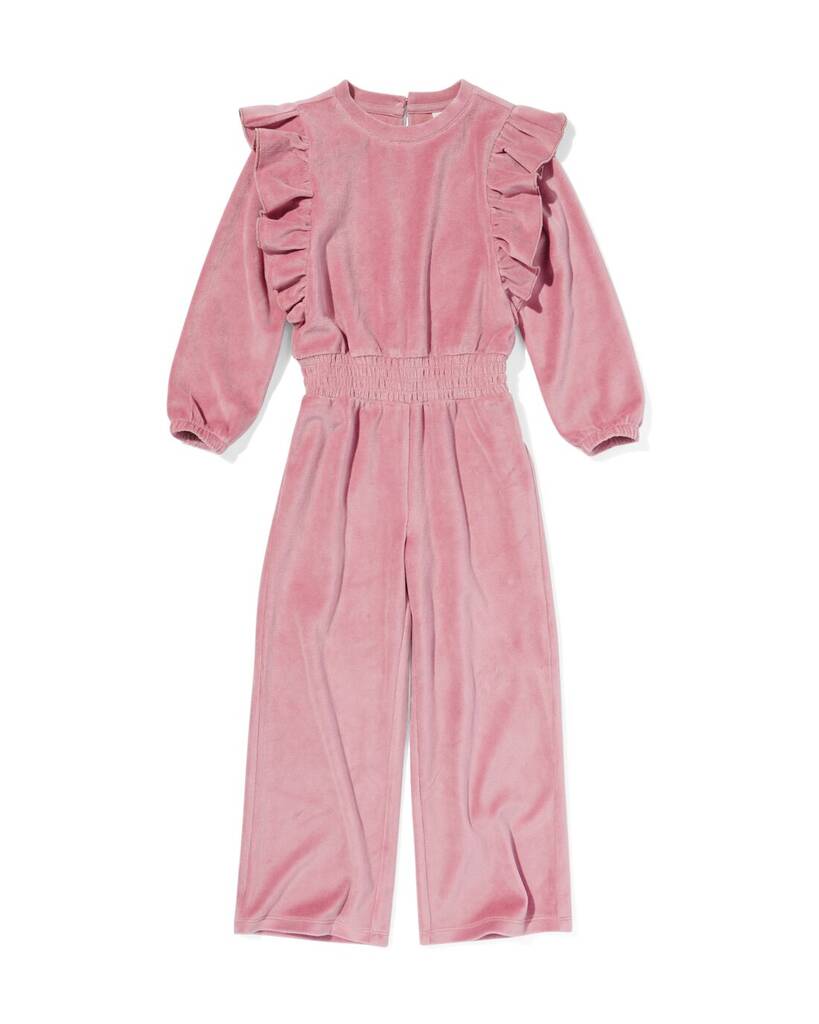 Hema kinder jumpsuit velours met ruffles oudroze (oudroze) aanbieding