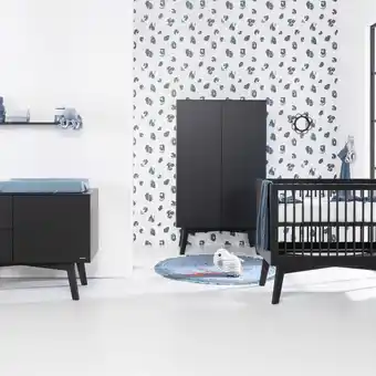 Babypark Kidsmill sixties babykamer zwart mat | bed 70 x 140 cm + commode aanbieding
