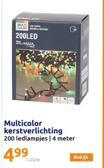 Action Multicolor kerstverlichting 200 ledlampjes 4 meter aanbieding