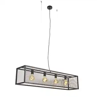 Lampenlicht.nl Industriële hanglamp zwart 118 cm met gaas 4-lichts - cage aanbieding