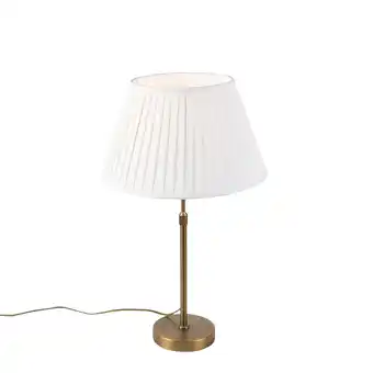 Lampenlicht.nl Bronze tafellamp met plisse kap wit 35cm - parte aanbieding