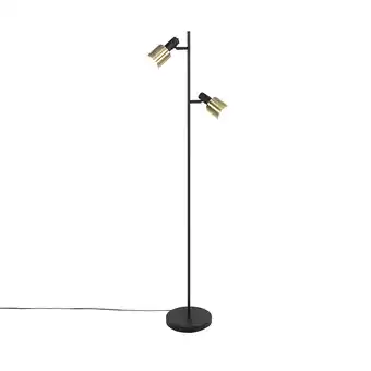 Lampenlicht.nl Design vloerlamp zwart met goud 2-lichts - stijn aanbieding