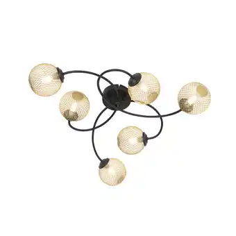 Lampenlicht.nl Moderne plafondlamp zwart met goud 6-lichts - athens wire aanbieding