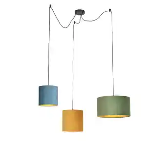 Lampenlicht.nl Hanglamp met velours kappen groen, geel en blauw - cava aanbieding