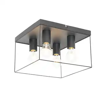 Lampenlicht.nl Minimalistische plafondlamp zwart 4-lichts vierkant - kodi aanbieding