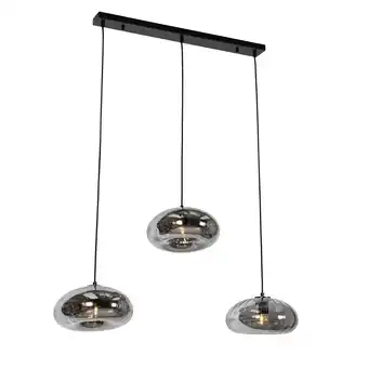 Lampenlicht.nl Hanglamp zwart met smoke glas langwerpig 3-lichts - ayesha aanbieding