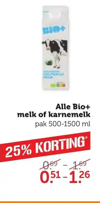 Coop Alle bio + melk of karnemelk 500-1500ml aanbieding