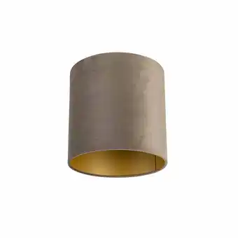 Lampenlicht.nl Velours lampenkap taupe 25/25/25 met gouden binnenkant aanbieding