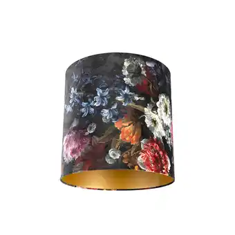 Lampenlicht.nl Velours lampenkap bloemen dessin 40/40/40 gouden binnenkant aanbieding