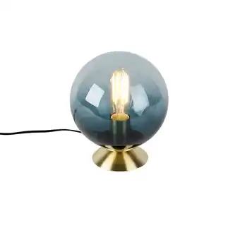 Lampenlicht.nl Art deco tafellamp messing met oceaanblauw glas - pallon aanbieding