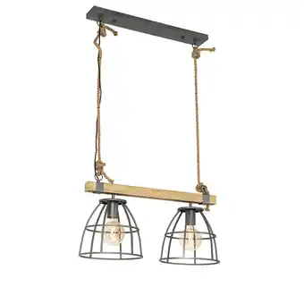 Lampenlicht.nl Industriële hanglamp donkergrijs met hout 2-lichts - arthur aanbieding