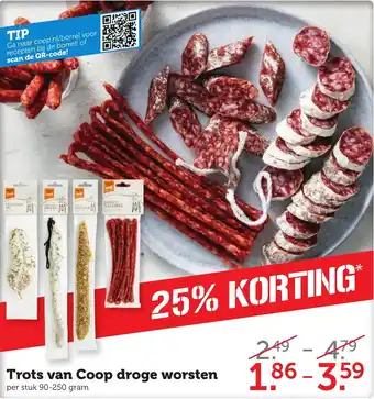 Coop Trots van coop droge worsten 90-250g aanbieding