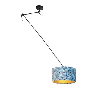 Lampenlicht.nl Hanglamp zwart met velours kap vlinders met goud 35 cm - blitz aanbieding