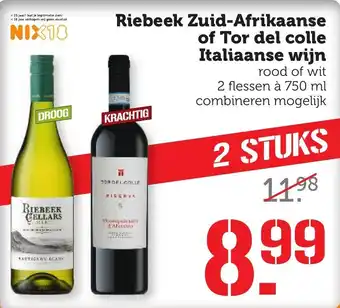 Coop Riebeek zuid-afrikaanse of tor del colle italiaanse wijn 750ml aanbieding