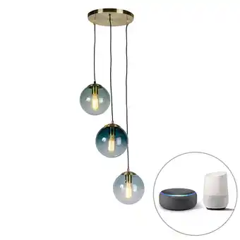 Lampenlicht.nl Smart hanglamp messing incl. 3 wifi st64 met blauw glas - pallon aanbieding