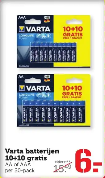 Coop Varta batterijen 10+10 gratis aanbieding