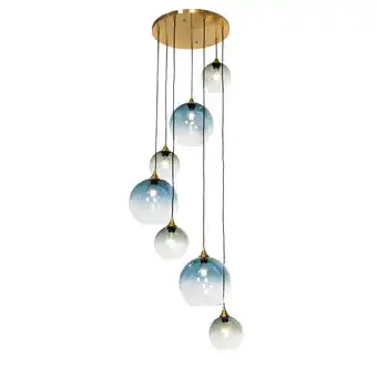 Lampenlicht.nl Hanglamp messing met blauw glas rond 7-lichts - sandra aanbieding