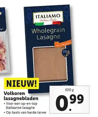 Lidl Italiamo Volkoren Lasagnebladen aanbieding