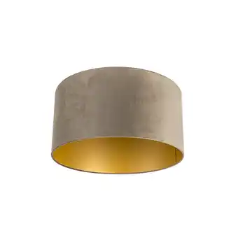 Lampenlicht.nl Velours lampenkap taupe 50/50/25 met gouden binnenkant aanbieding