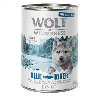 Zooplus 6 x 400 g junior blue river scharrelkip en zalm wolf of wilderness hondenvoer aanbieding