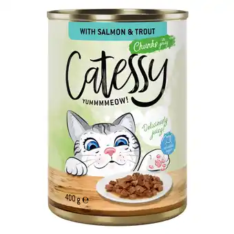 Zooplus 24x400g hapjes in saus of gelei met zalm en forel in saus catessy kattenvoer aanbieding