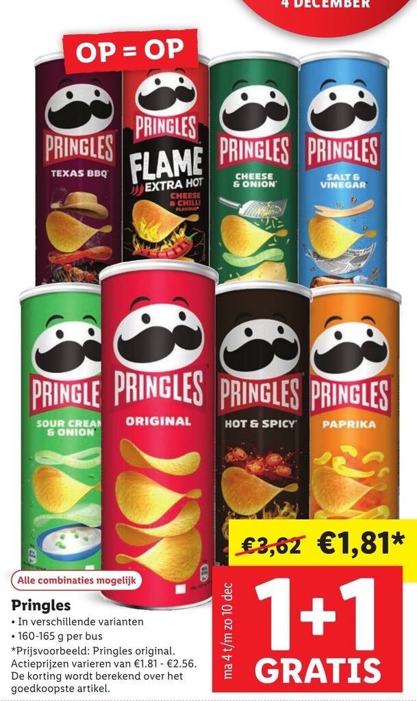 Pringles 1+1 gratis aanbieding bij Lidl