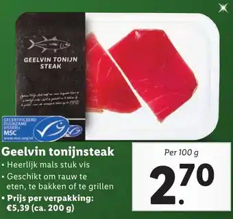 Lidl Geelvin tonijnsteak 100g aanbieding